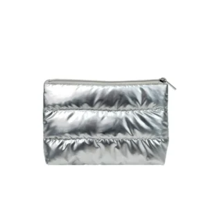 Cosmetic Case Bag Silver Puffy Soft Cotton