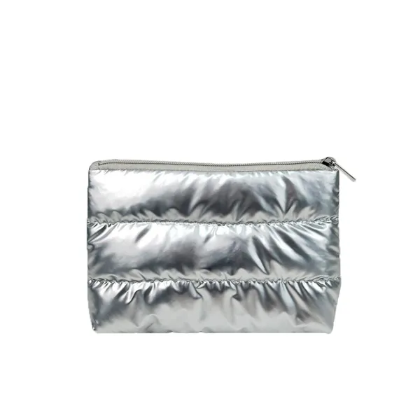 Cosmetic Case Bag Silver Puffy Soft Cotton